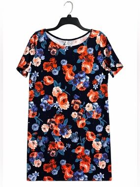 PinkBlush Floral Shift Dress Women’s Large Navy Multi Color Short Sleeve
